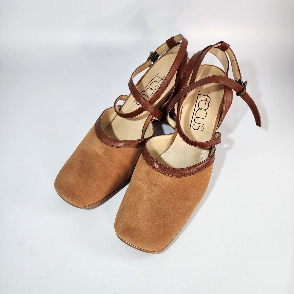 Vintage Tan Suede Mary Jane Block Heel Focus Shoes